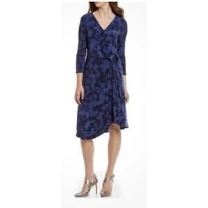 3968)H by Halston Eucalyptus Blue Wrap Dress with Asymmetrical Hem Size Large